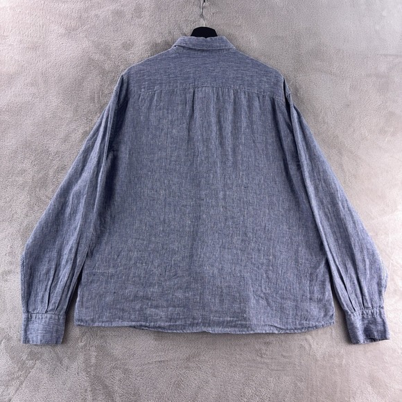 Salvatore Ferragamo Button Down Shirt Mens Size XXL Blue Linen Long Sleeve - Picture 3 of 8